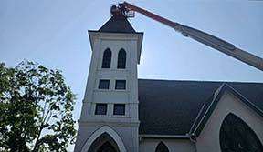 St. Paul's Church with crane used repair the steeple.
